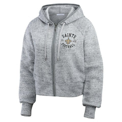 WEAR by Erin Andrews Women's Speckled Fleece Cropped Full-Zip Hoodie - New Orleans Saints