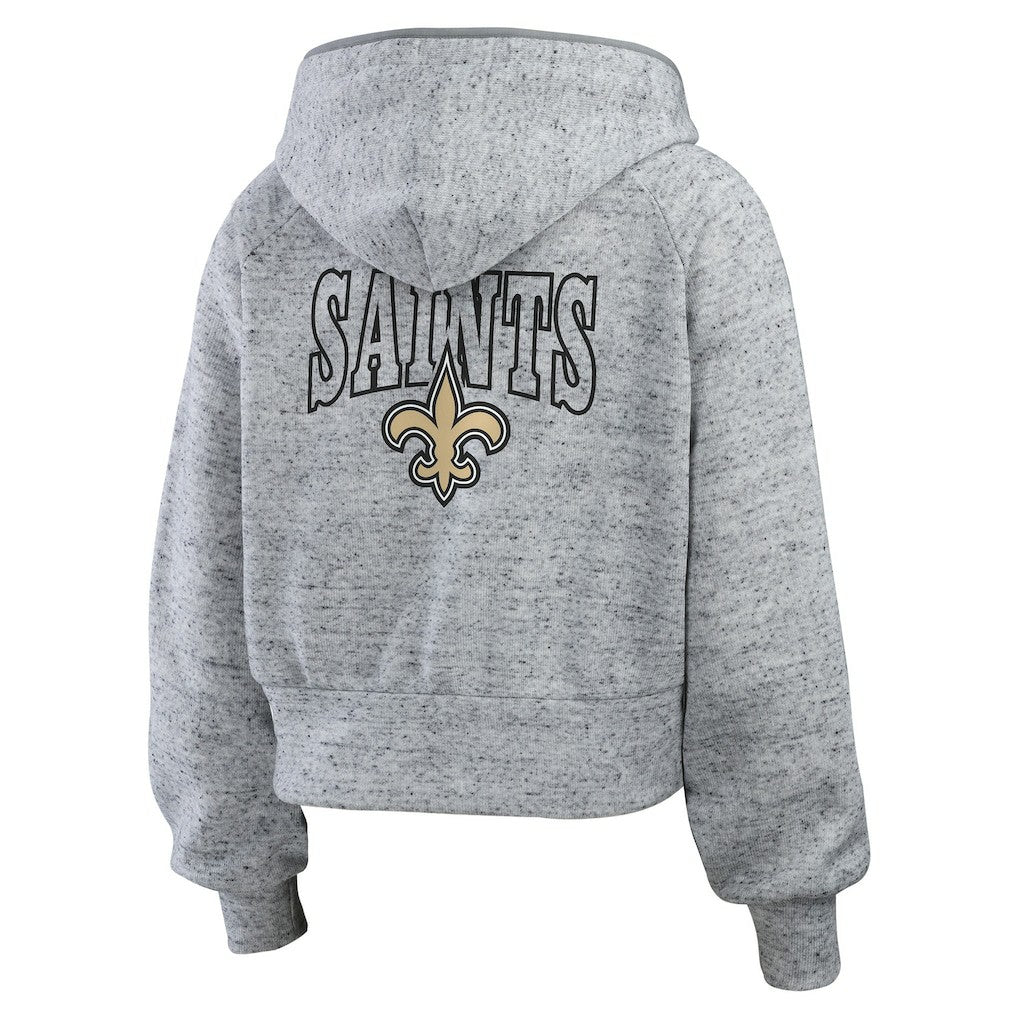 WEAR by Erin Andrews Women's Speckled Fleece Cropped Full-Zip Hoodie - New Orleans Saints