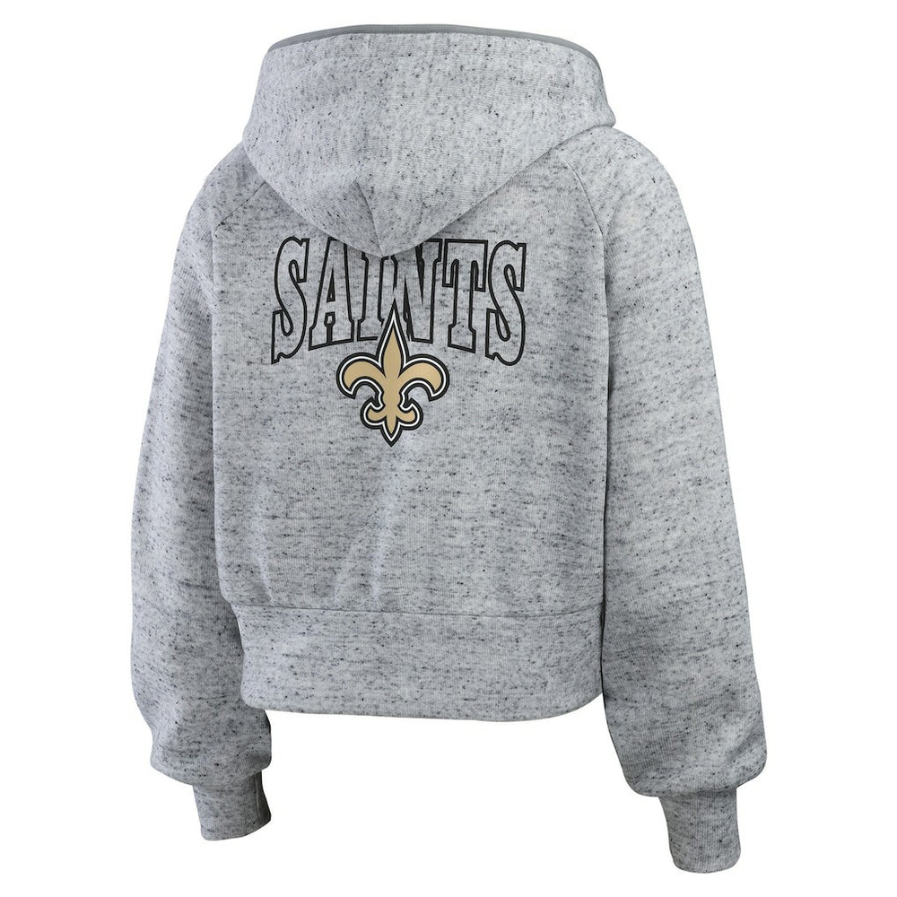WEAR by Erin Andrews Women's Speckled Fleece Cropped Full-Zip Hoodie - New Orleans Saints
