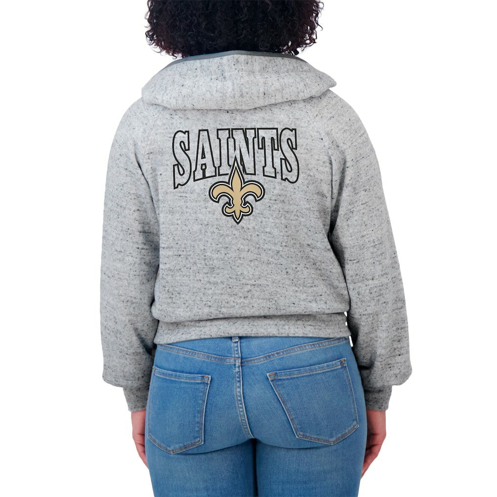 WEAR by Erin Andrews Women's Speckled Fleece Cropped Full-Zip Hoodie - New Orleans Saints