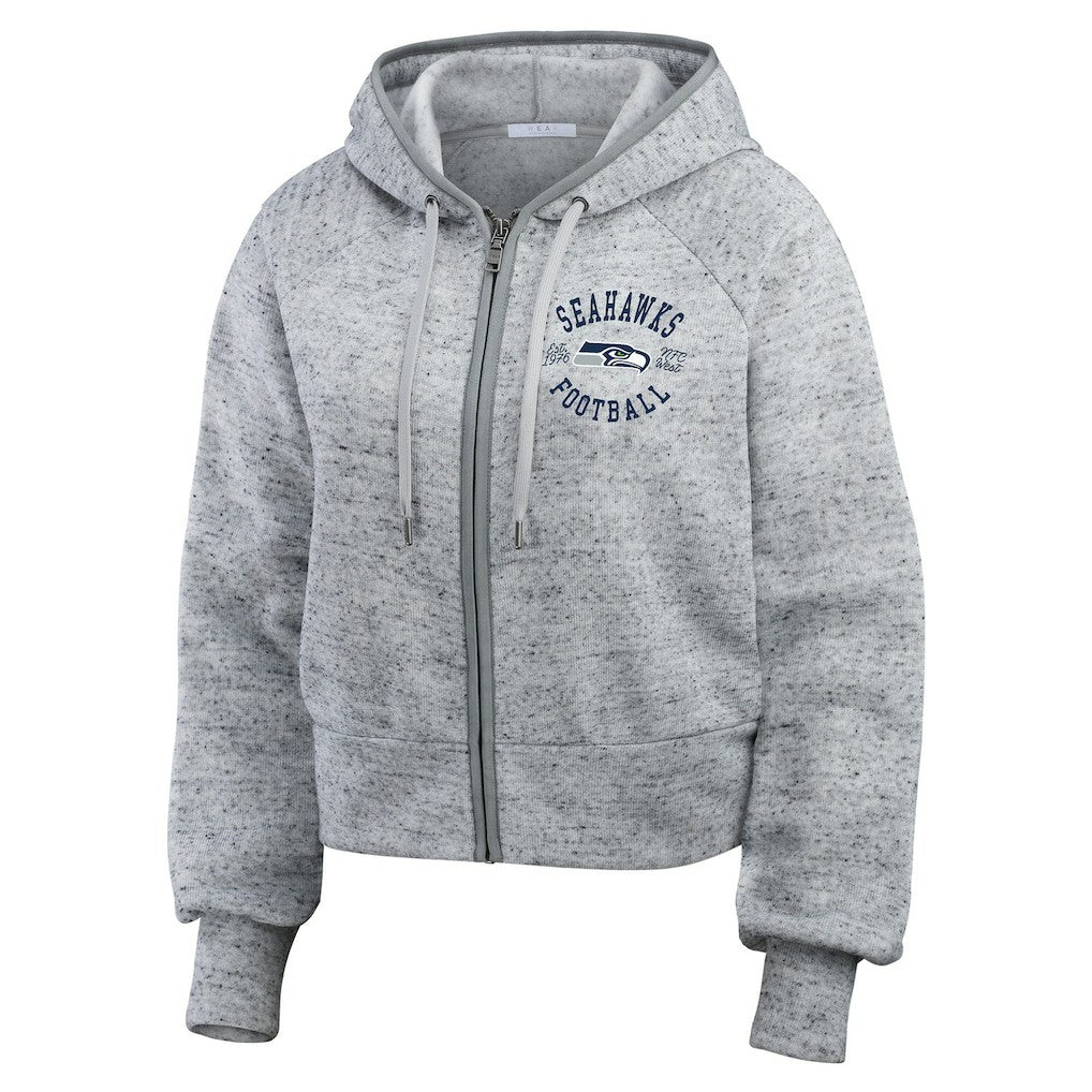 WEAR by Erin Andrews Women's Speckled Fleece Cropped Full-Zip Hoodie - Seattle Seahawks