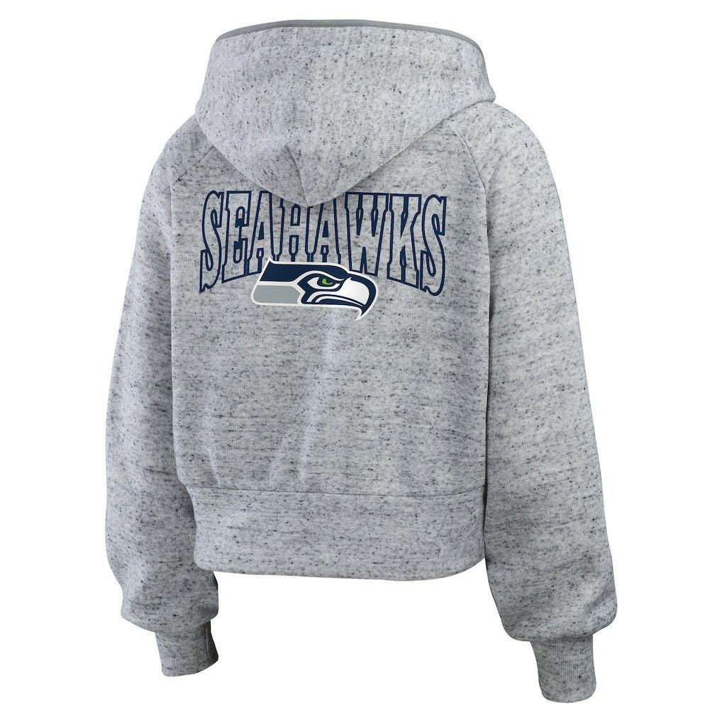 WEAR by Erin Andrews Women's Speckled Fleece Cropped Full-Zip Hoodie - Seattle Seahawks