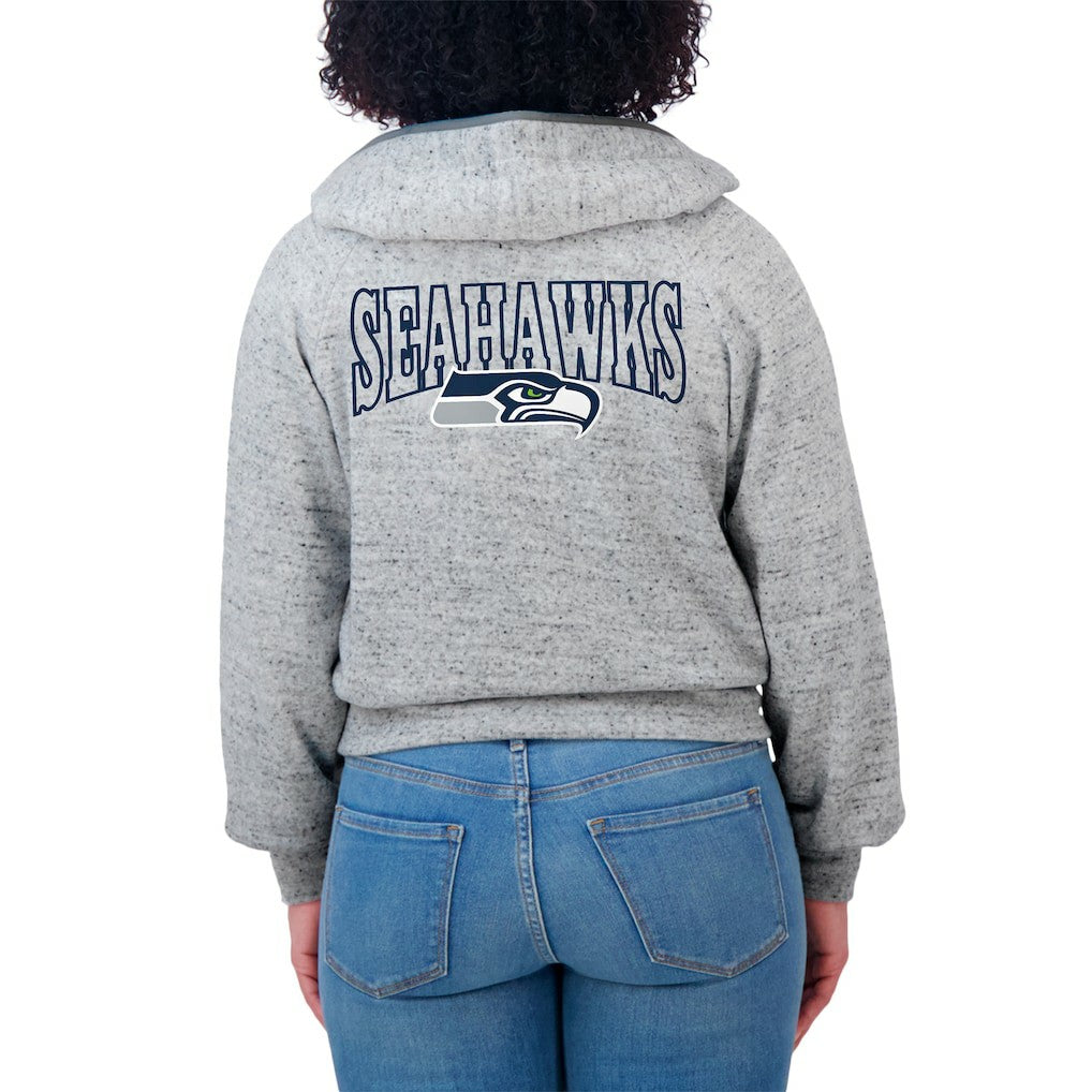 WEAR by Erin Andrews Women's Speckled Fleece Cropped Full-Zip Hoodie - Seattle Seahawks