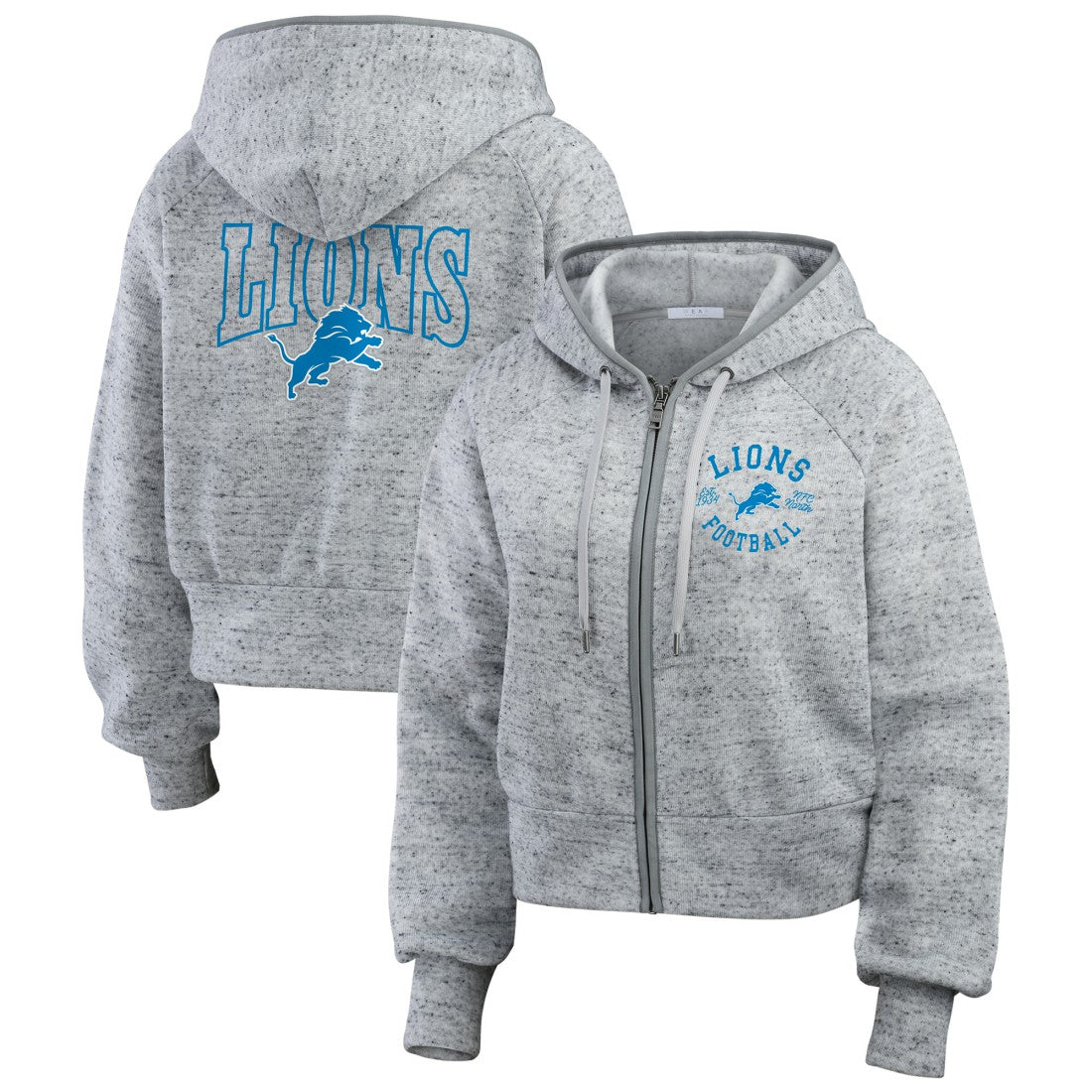 WEAR by Erin Andrews Women's Speckled Fleece Cropped Full-Zip Hoodie - Detroit Lions