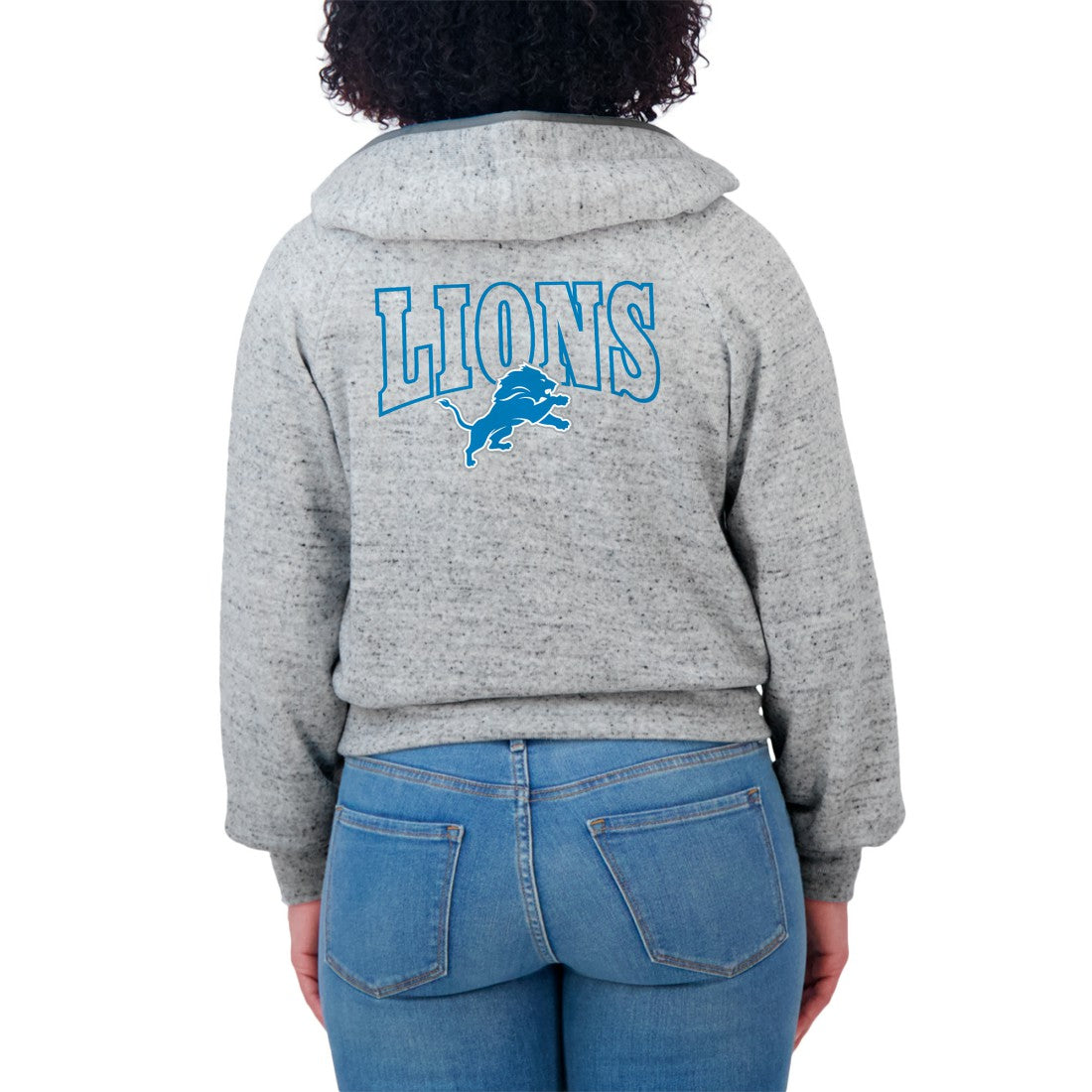 WEAR by Erin Andrews Women's Speckled Fleece Cropped Full-Zip Hoodie - Detroit Lions