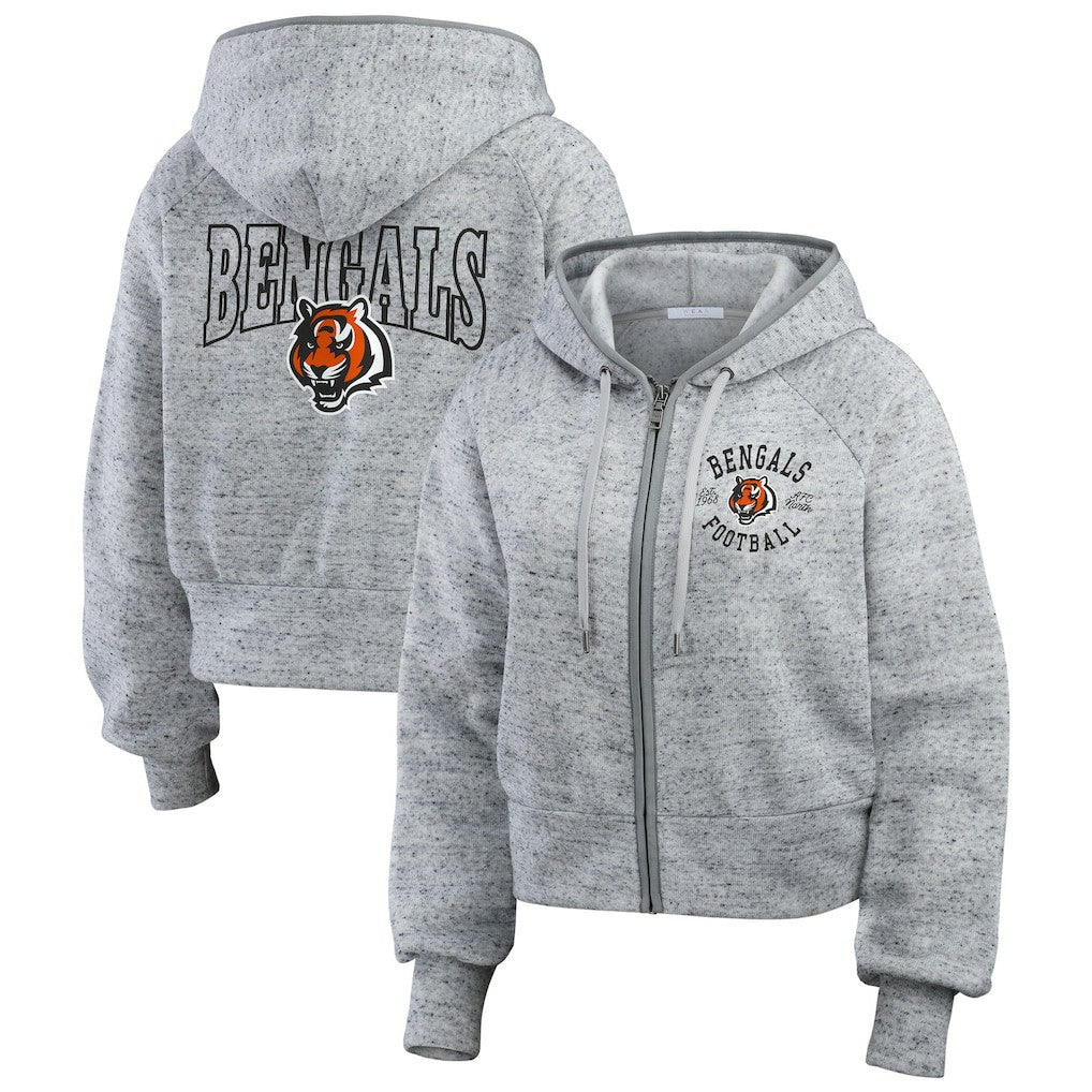 WEAR by Erin Andrews Women's Speckled Fleece Cropped Full-Zip Hoodie - Cincinnati Bengals
