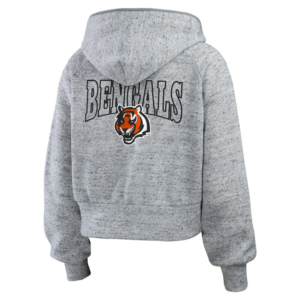 WEAR by Erin Andrews Women's Speckled Fleece Cropped Full-Zip Hoodie - Cincinnati Bengals