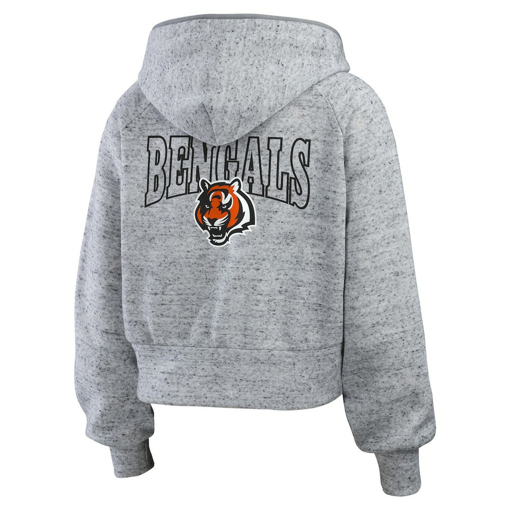 WEAR by Erin Andrews Women's Speckled Fleece Cropped Full-Zip Hoodie - Cincinnati Bengals