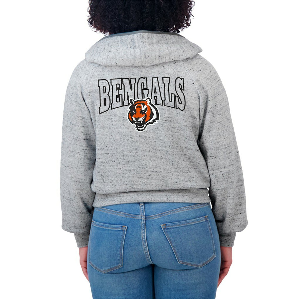 WEAR by Erin Andrews Women's Speckled Fleece Cropped Full-Zip Hoodie - Cincinnati Bengals