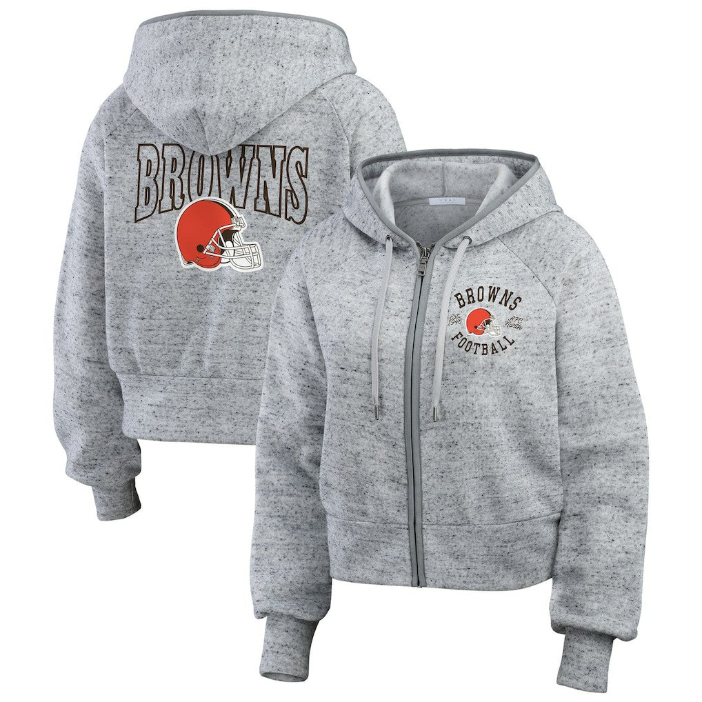 WEAR by Erin Andrews Women's Speckled Fleece Cropped Full-Zip Hoodie - Cleveland Browns