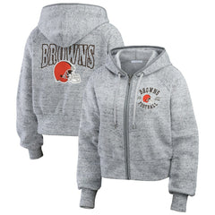 WEAR by Erin Andrews Women's Speckled Fleece Cropped Full-Zip Hoodie - Cleveland Browns