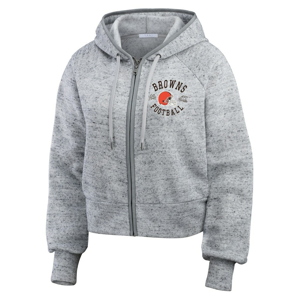 WEAR by Erin Andrews Women's Speckled Fleece Cropped Full-Zip Hoodie - Cleveland Browns