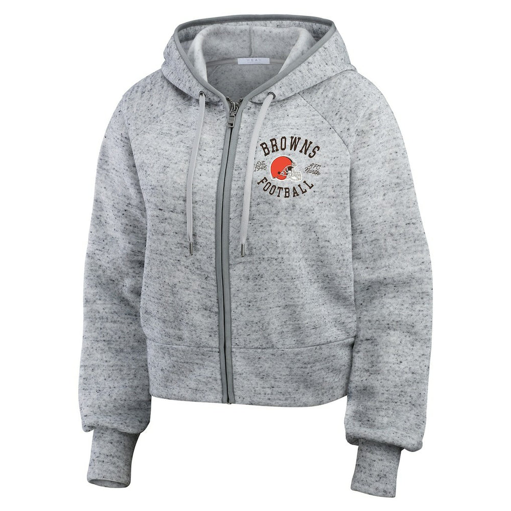WEAR by Erin Andrews Women's Speckled Fleece Cropped Full-Zip Hoodie - Cleveland Browns