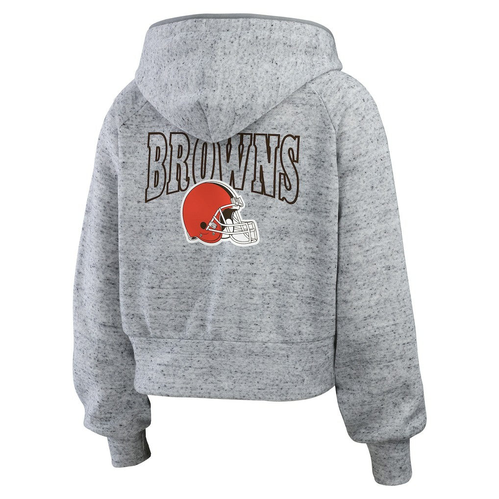 WEAR by Erin Andrews Women's Speckled Fleece Cropped Full-Zip Hoodie - Cleveland Browns