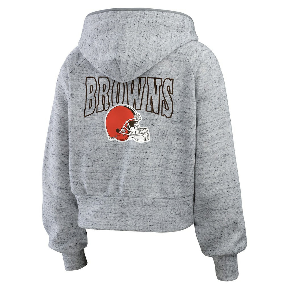 WEAR by Erin Andrews Women's Speckled Fleece Cropped Full-Zip Hoodie - Cleveland Browns