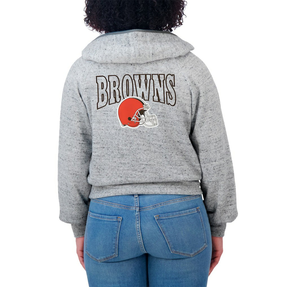 WEAR by Erin Andrews Women's Speckled Fleece Cropped Full-Zip Hoodie - Cleveland Browns