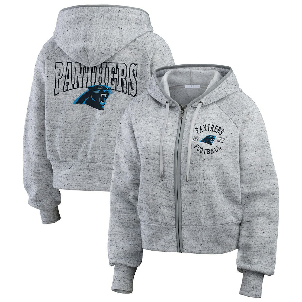 WEAR by Erin Andrews Women's Speckled Fleece Cropped Full-Zip Hoodie - Carolina Panthers