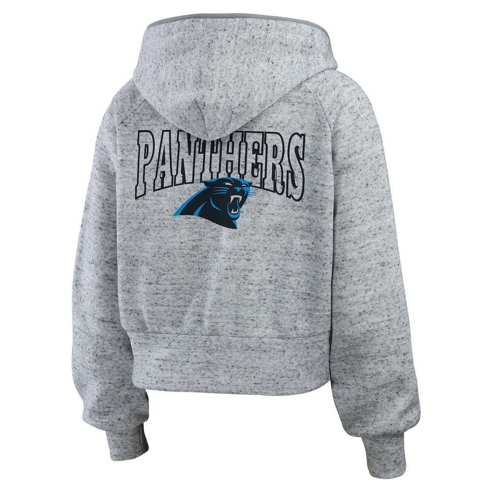 WEAR by Erin Andrews Women's Speckled Fleece Cropped Full-Zip Hoodie - Carolina Panthers
