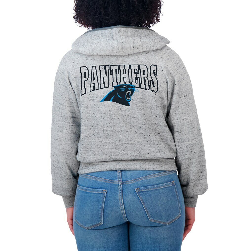 WEAR by Erin Andrews Women's Speckled Fleece Cropped Full-Zip Hoodie - Carolina Panthers