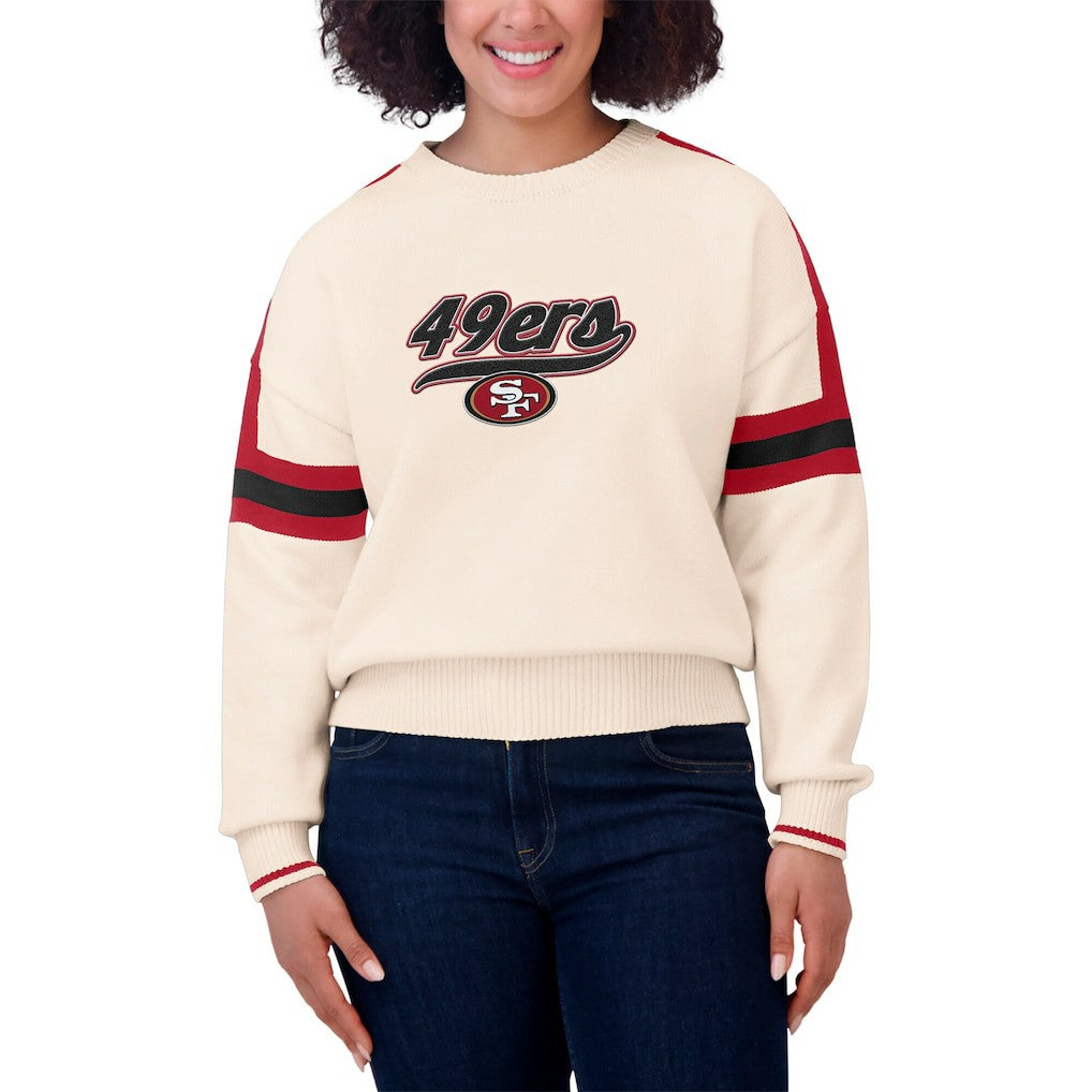 WEAR by Erin Andrews Women's Stripe Pullover Sweater - San Francisco 49ers