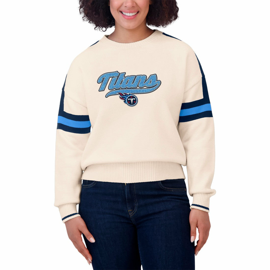 WEAR by Erin Andrews Women's Stripe Pullover Sweater - Tennessee Titans