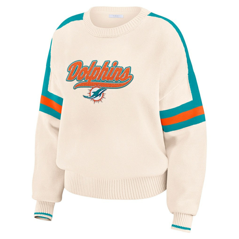 WEAR by Erin Andrews Women's Stripe Pullover Sweater - Miami Dolphins