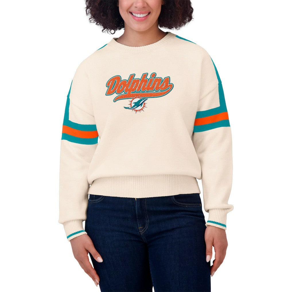 WEAR by Erin Andrews Women's Stripe Pullover Sweater - Miami Dolphins