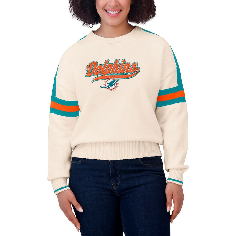 WEAR by Erin Andrews Women's Stripe Pullover Sweater - Miami Dolphins