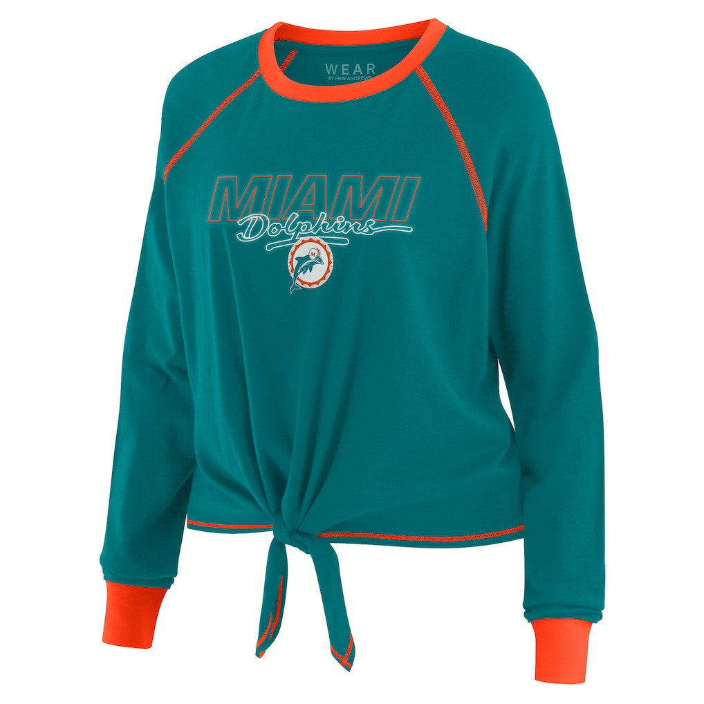 WEAR by Erin Andrews Women's Tie-Front Long Sleeve T-Shirt - Miami Dolphins