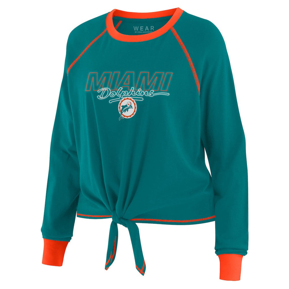 WEAR by Erin Andrews Women's Tie-Front Long Sleeve T-Shirt - Miami Dolphins