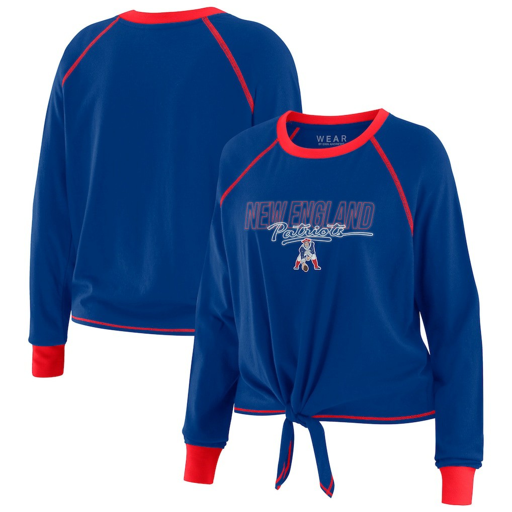 WEAR by Erin Andrews Women's Tie-Front Long Sleeve T-Shirt - New England Patriots