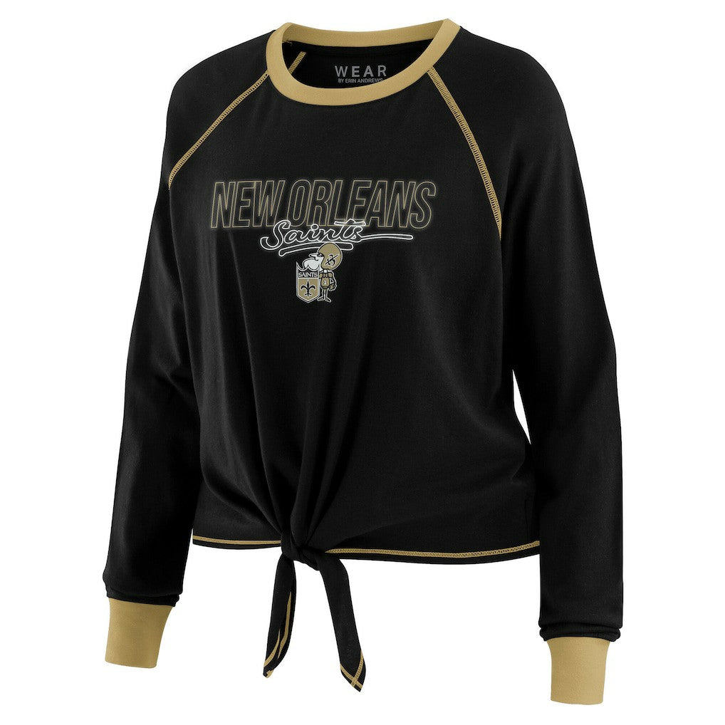 WEAR by Erin Andrews Women's Tie-Front Long Sleeve T-Shirt - New Orleans Saints