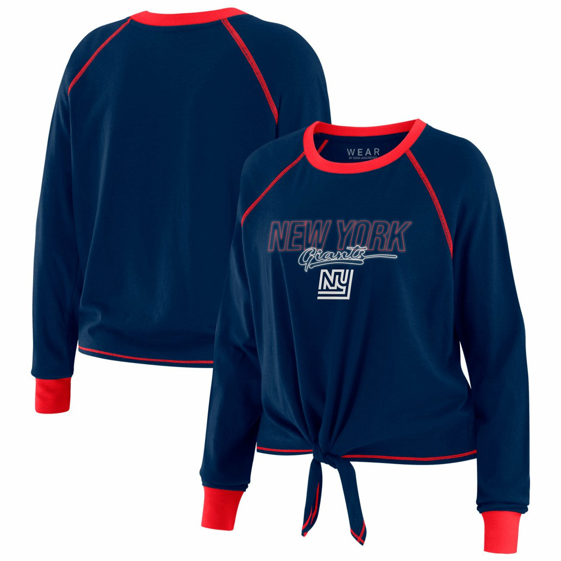 WEAR by Erin Andrews Women's Tie-Front Long Sleeve T-Shirt - New York Giants