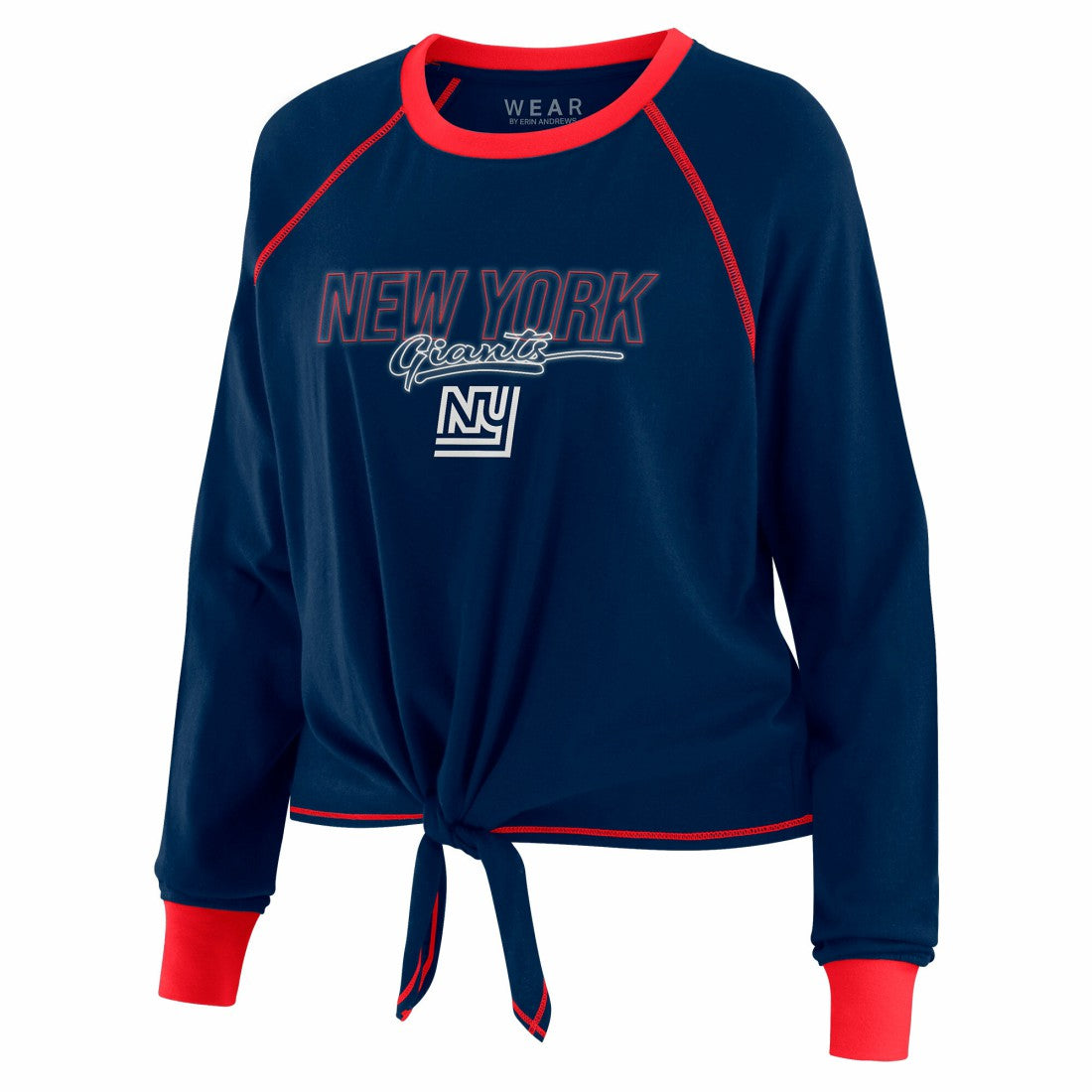 WEAR by Erin Andrews Women's Tie-Front Long Sleeve T-Shirt - New York Giants