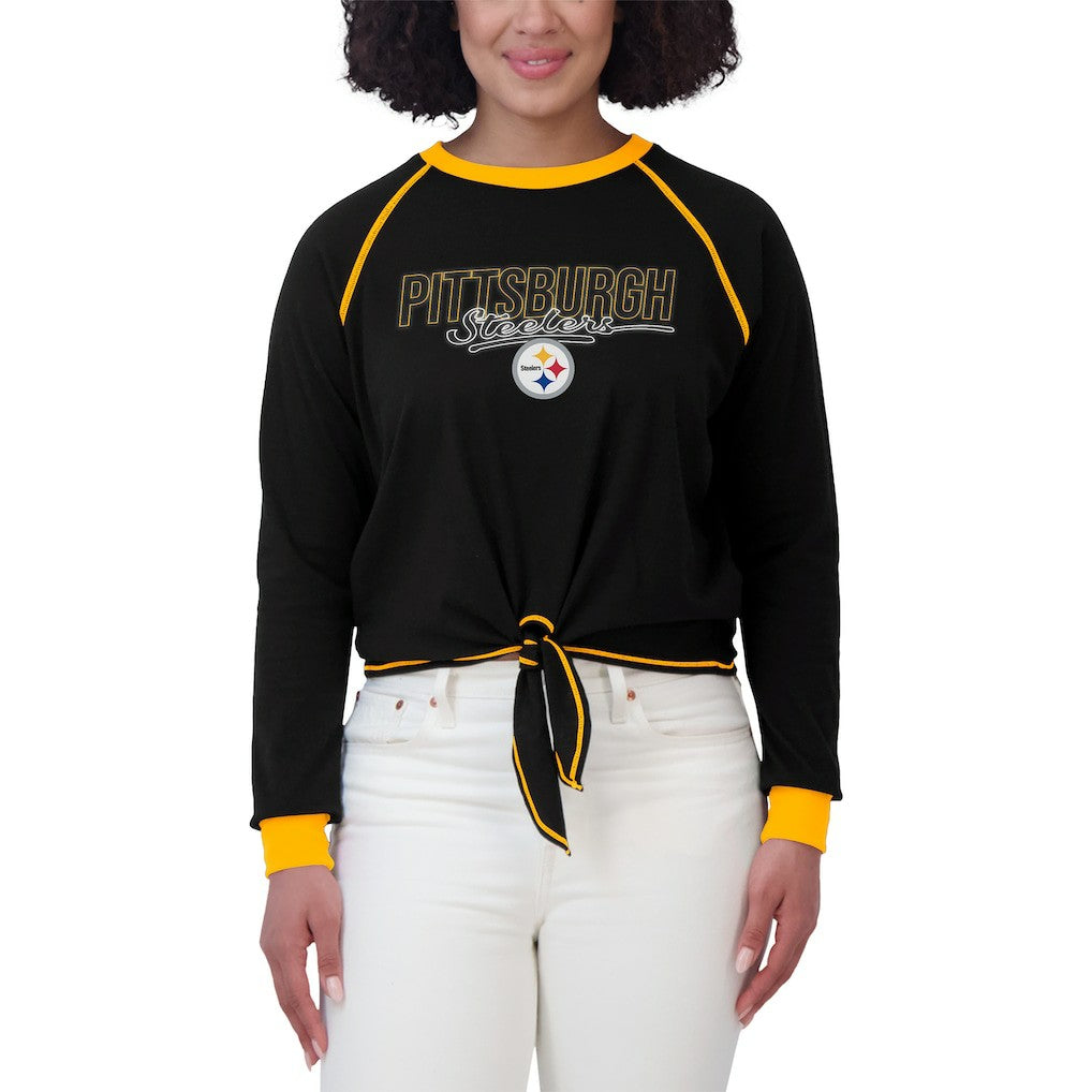 WEAR by Erin Andrews Women's Tie-Front Long Sleeve T-Shirt - Pittsburgh Steelers