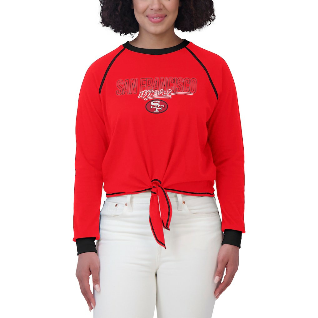 WEAR by Erin Andrews Women's Tie-Front Long Sleeve T-Shirt - San Francisco 49ers