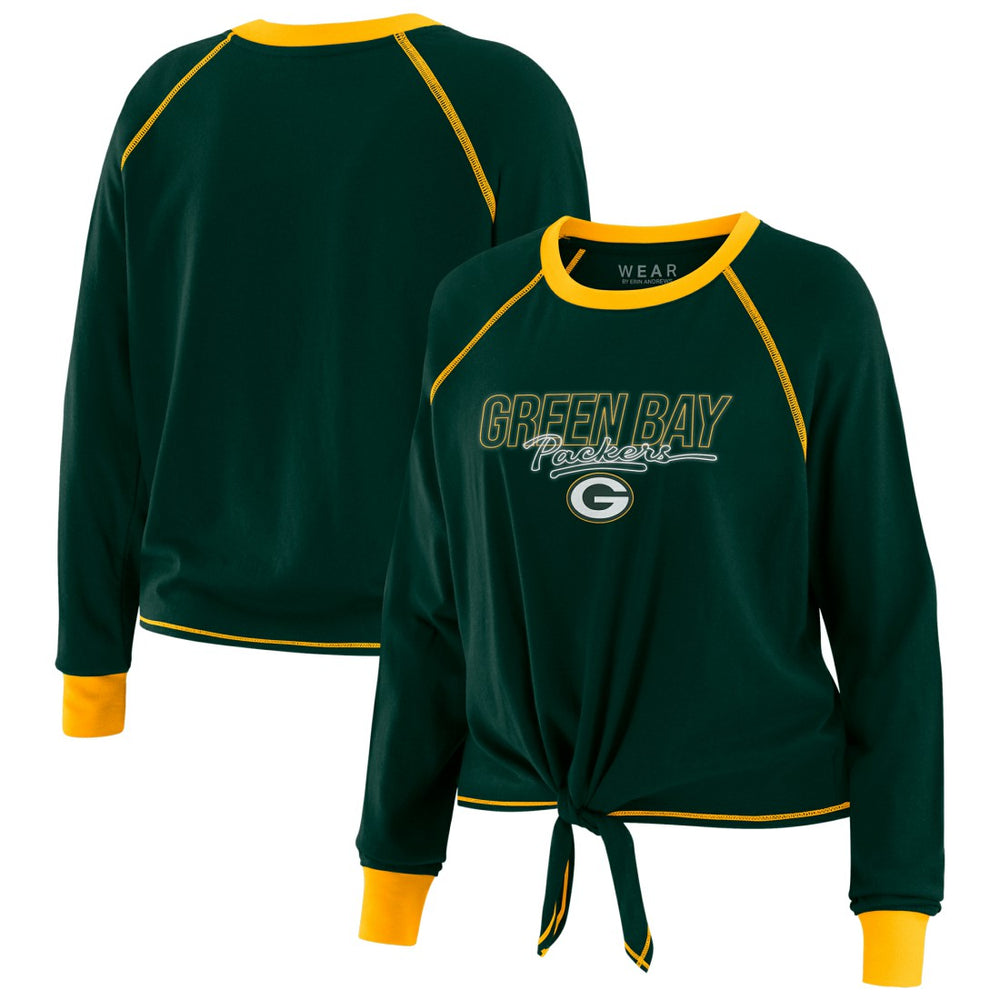 WEAR by Erin Andrews Women's Tie-Front Long Sleeve T-Shirt - Green Bay Packers