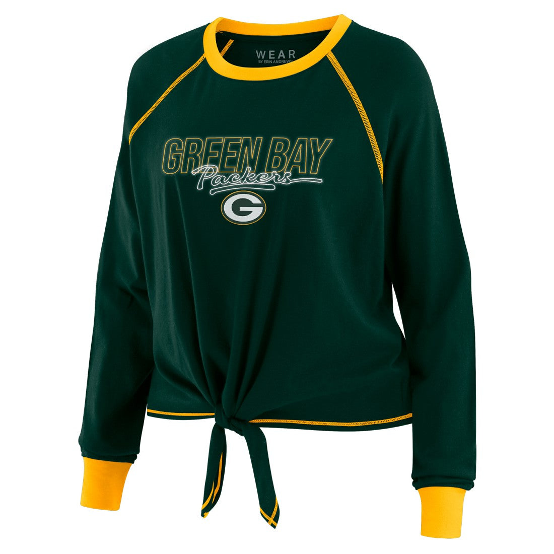 WEAR by Erin Andrews Women's Tie-Front Long Sleeve T-Shirt - Green Bay Packers