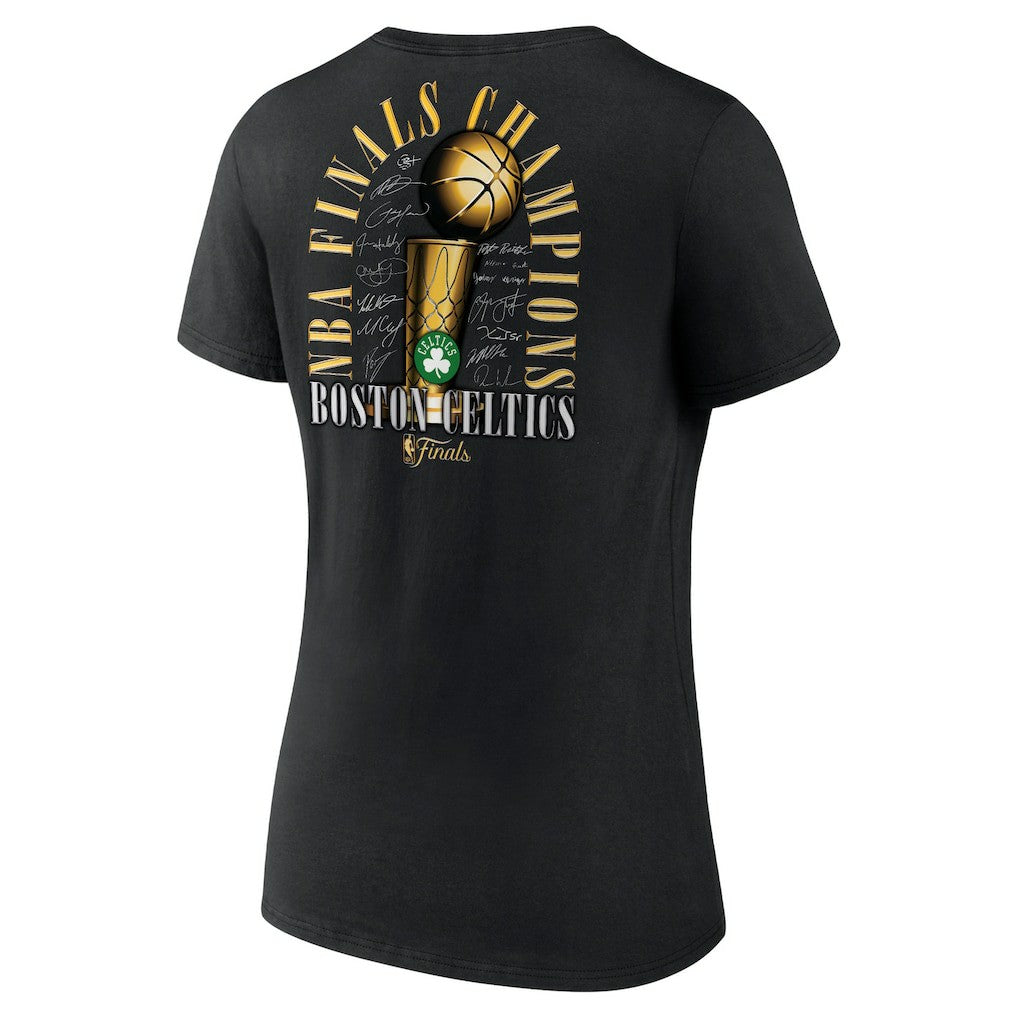 NBA Boston Celtics Women's 2024 NBA Finals Champions Fade Away Jumper Roster Signature V-Neck T-Shirt