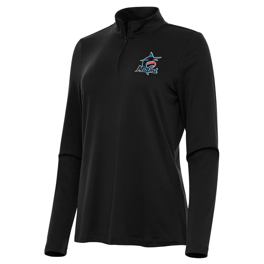 MLB Miami Marlins Antigua Women's Reprocess Quarter-Zip Top - Black