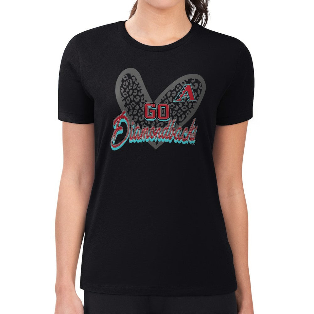MLB Arizona Diamondbacks G-III 4Her by Carl Banks Women's Super-Slim Fit Lightweight Leopard Heart T-Shirt