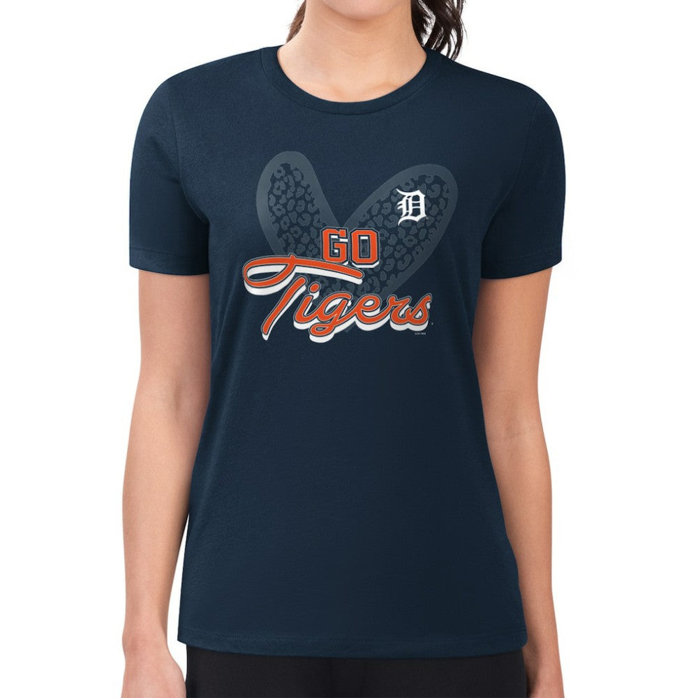 MLB Detroit Tigers G-III 4Her by Carl Banks Women's Super-Slim Fit Lightweight Leopard Heart T-Shirt