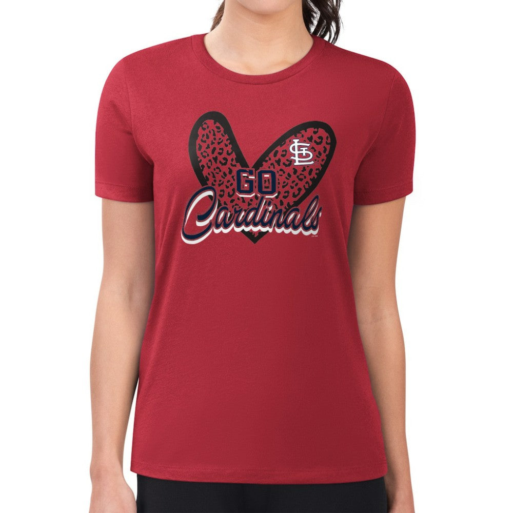 MLB St. Louis Cardinals G-III 4Her by Carl Banks Women's Super-Slim Fit Lightweight Leopard Heart T-Shirt