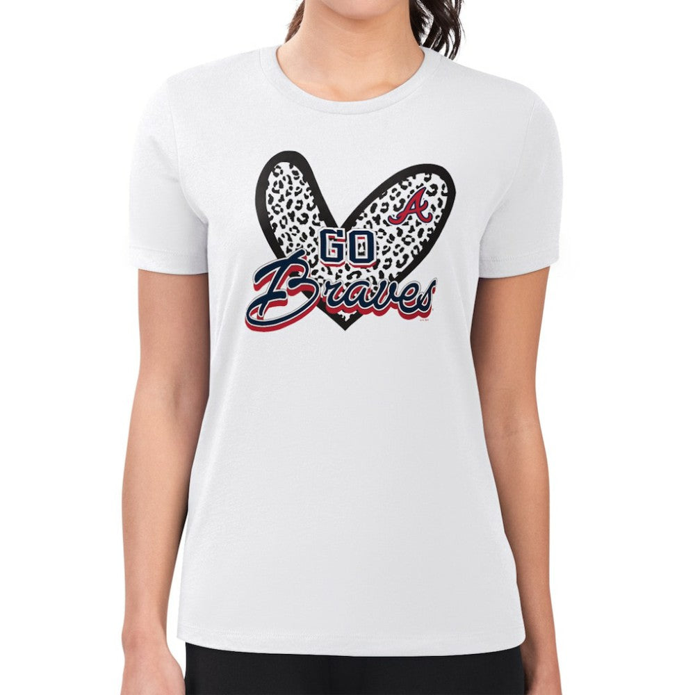 MLB Atlanta Braves G-III 4Her by Carl Banks Women's Super-Slim Fit Lightweight Leopard Heart T-Shirt