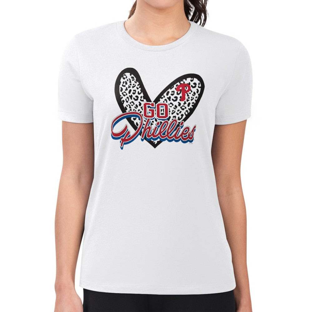 MLB Philadelphia Phillies G-III 4Her by Carl Banks Women's Super-Slim Fit Lightweight Leopard Heart T-Shirt