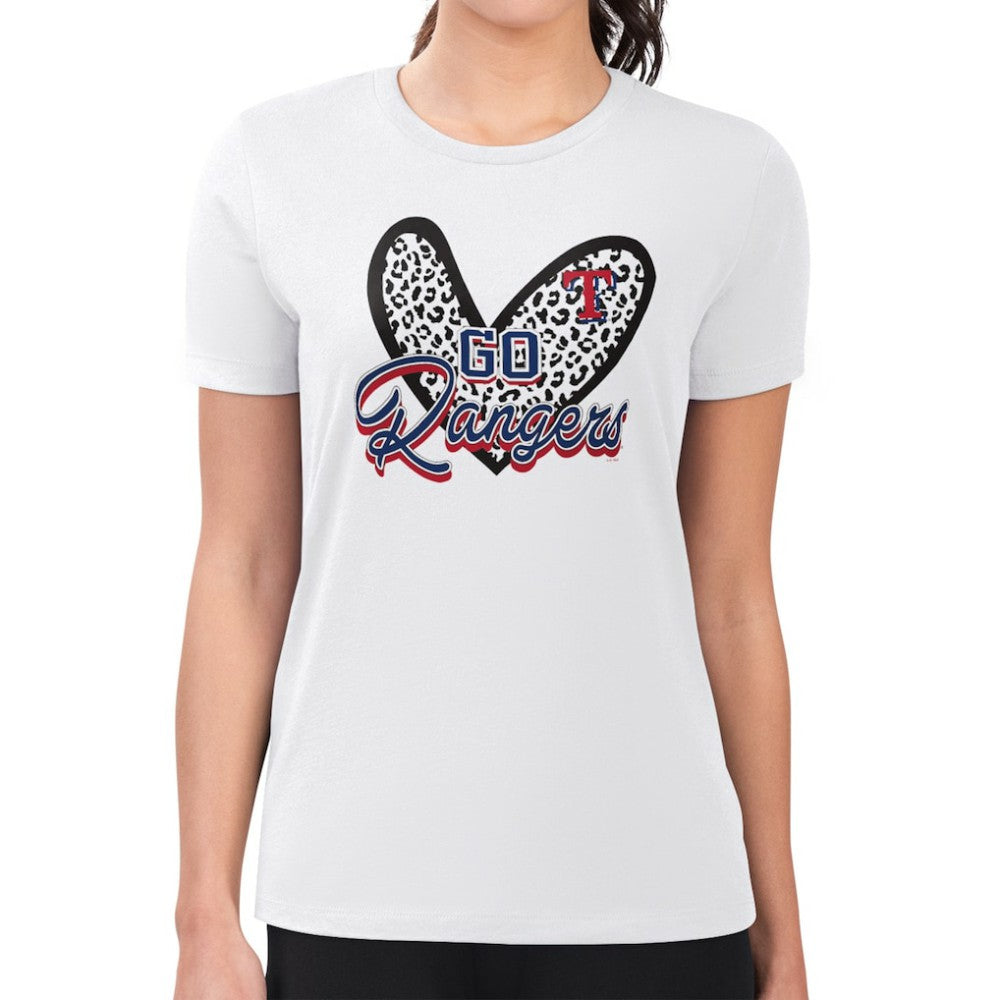 MLB Texas Rangers G-III 4Her by Carl Banks Women's Super-Slim Fit Lightweight Leopard Heart T-Shirt