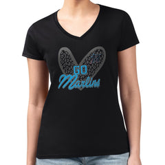 MLB Miami Marlins G-III 4Her by Carl Banks Women's Super-Slim Fit Lightweight Leopard Heart V-Neck T-Shirt