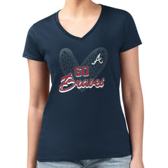 MLB Atlanta Braves G-III 4Her by Carl Banks Women's Super-Slim Fit Lightweight Leopard Heart V-Neck T-Shirt