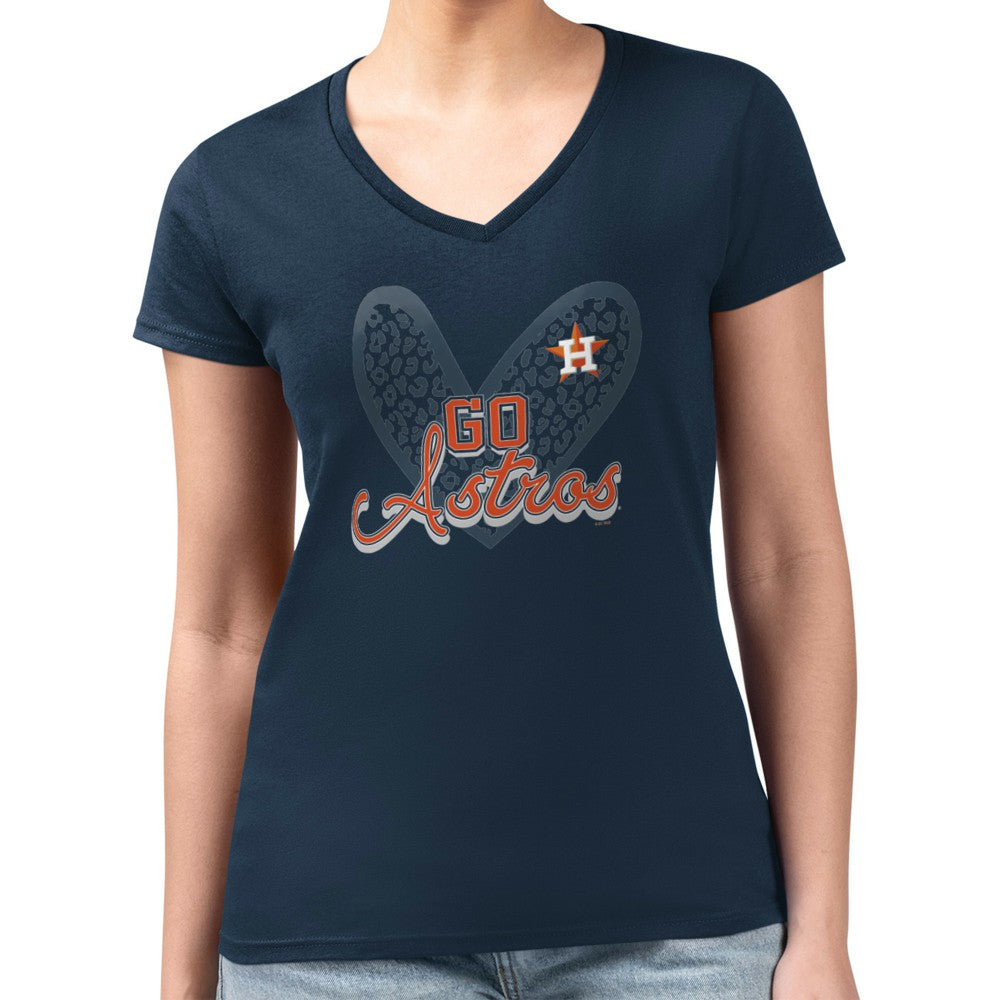 MLB Houston Astros G-III 4Her by Carl Banks Women's Super-Slim Fit Lightweight Leopard Heart V-Neck T-Shirt