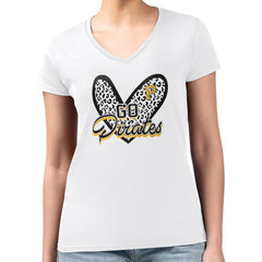 MLB Pittsburgh Pirates G-III 4Her by Carl Banks Women's Super-Slim Fit Lightweight Leopard Heart V-Neck T-Shirt